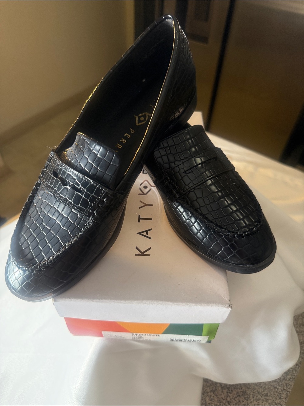 Katy Perry Collections Men’s Black Croc-Embossed Penny Loafers